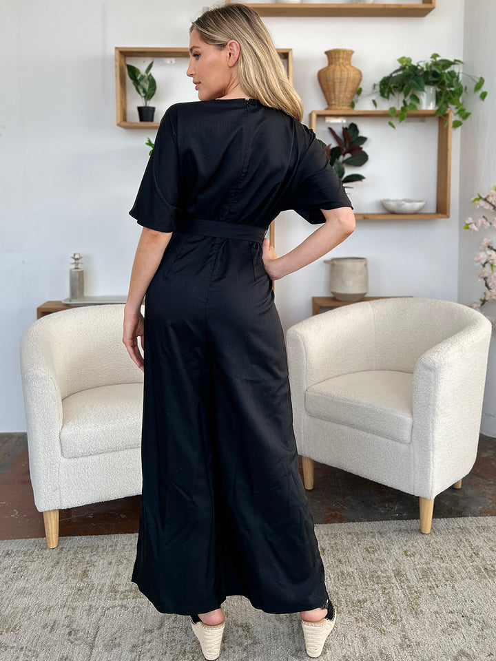 Hannah V-Neck Side Slit Jumpsuit