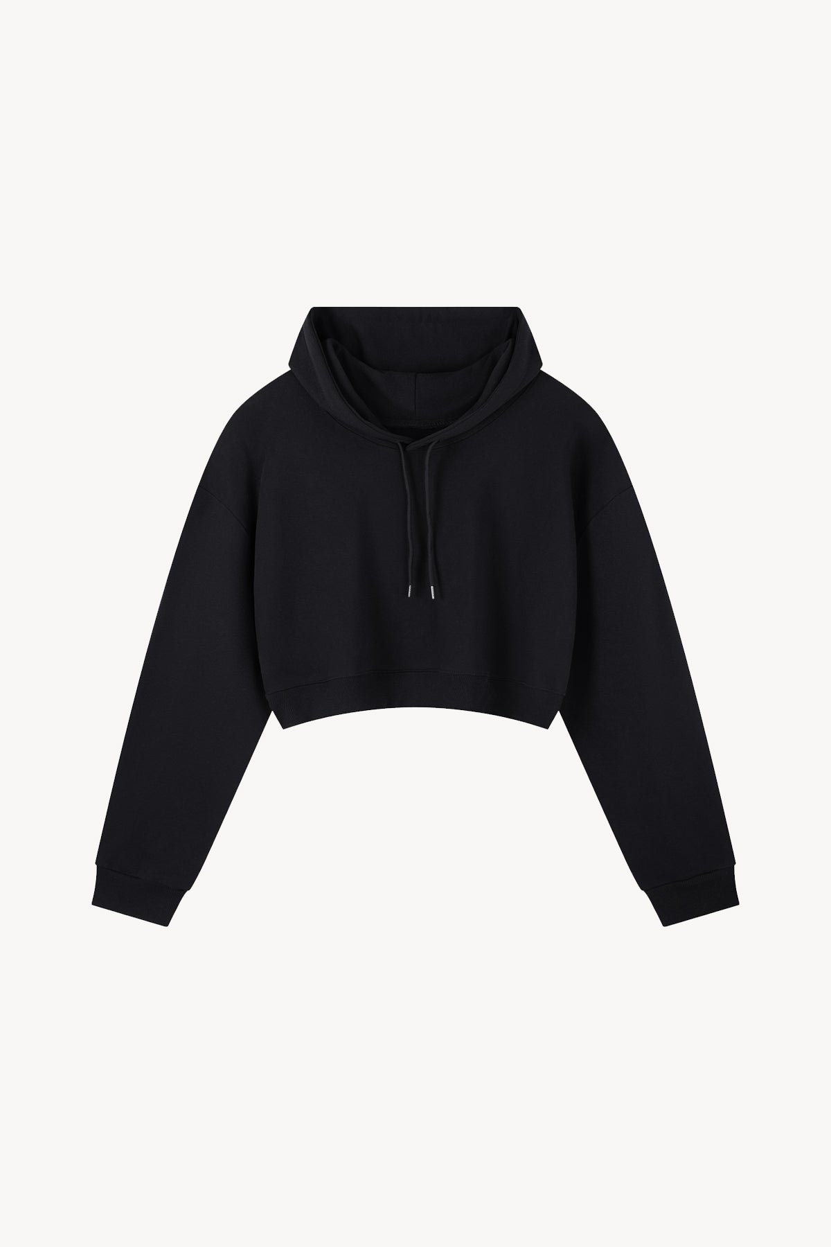 Essential Cropped Drawstring Hoodie - Black