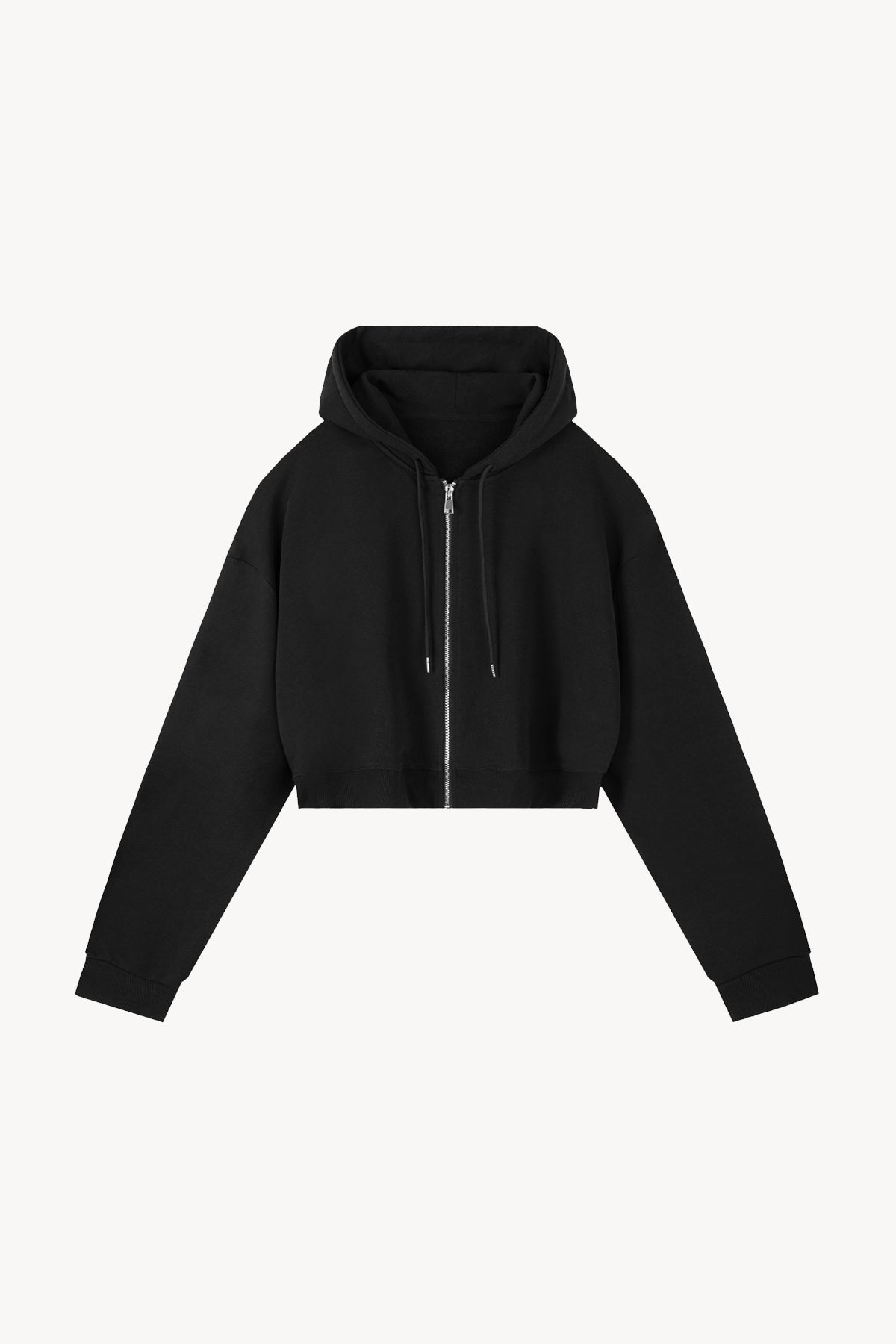 Essential Cropped Zip-Up Hoodie - Black