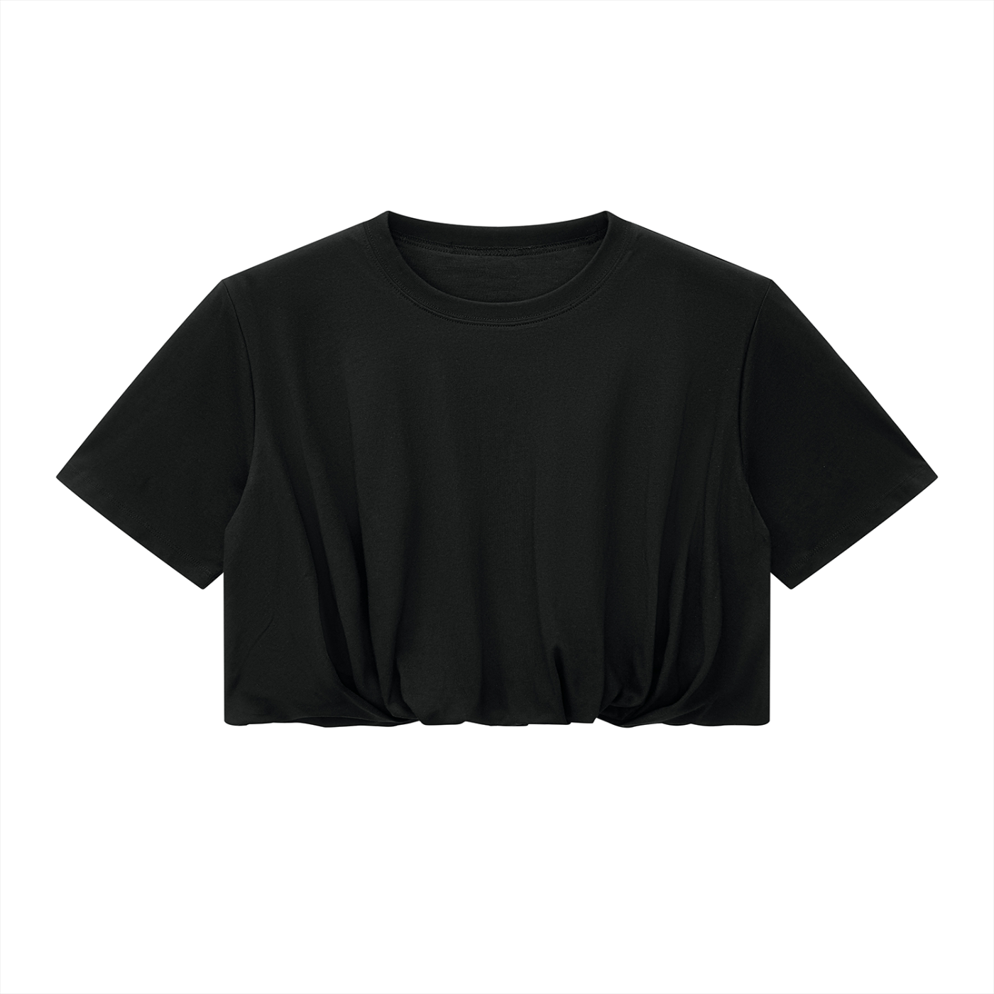 Crop Bubble Hem T-Shirt - Black
