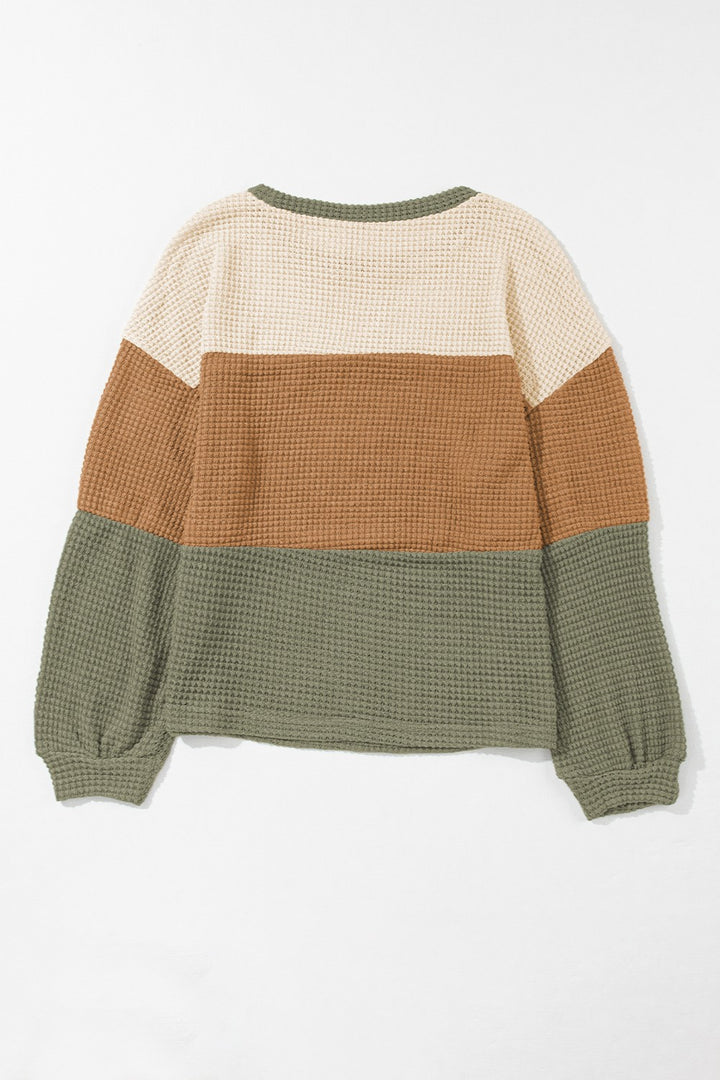 Josie Waffle-Knit Color Block Blouse