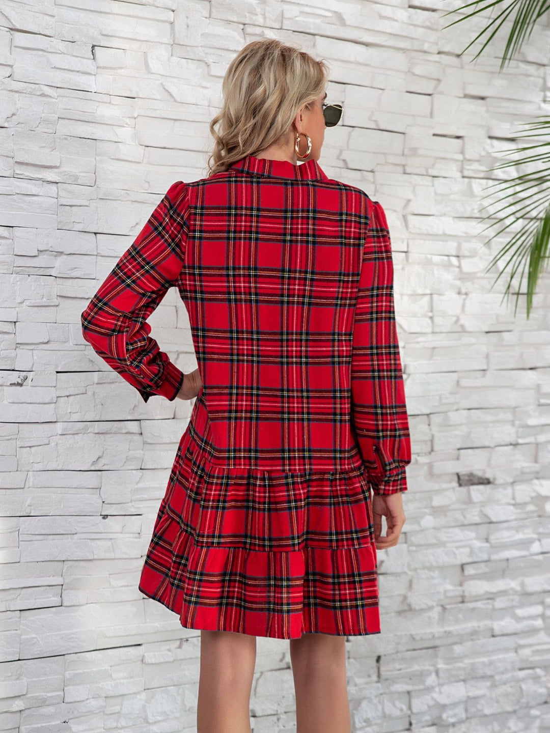 Teagan Ruffle Hem Plaid Dress