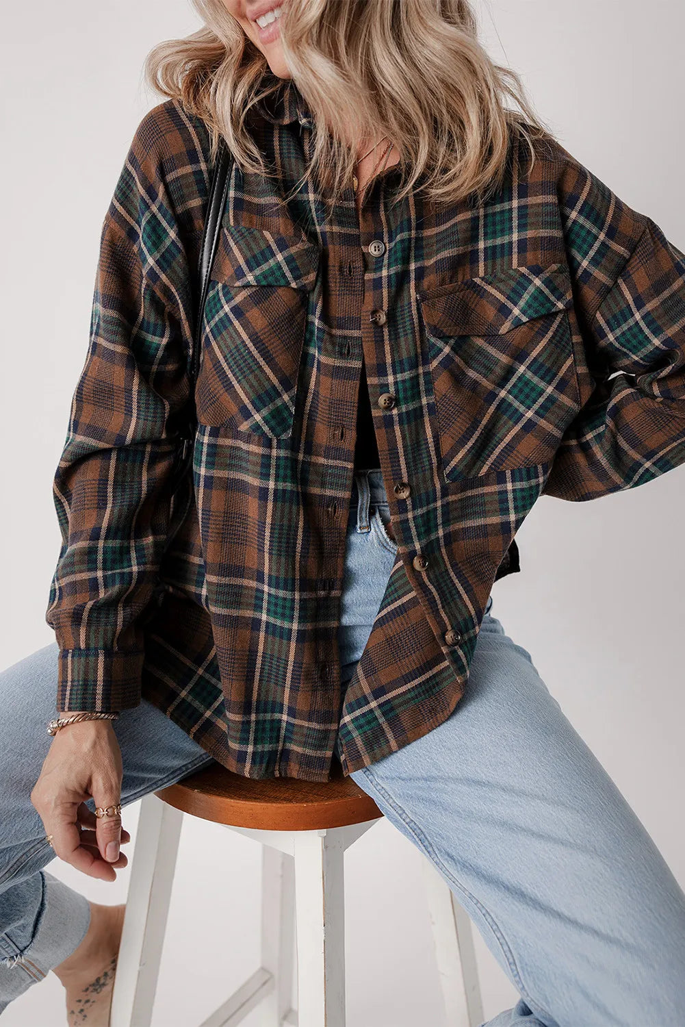 Raven Plaid Button Up Long Sleeve Shacket