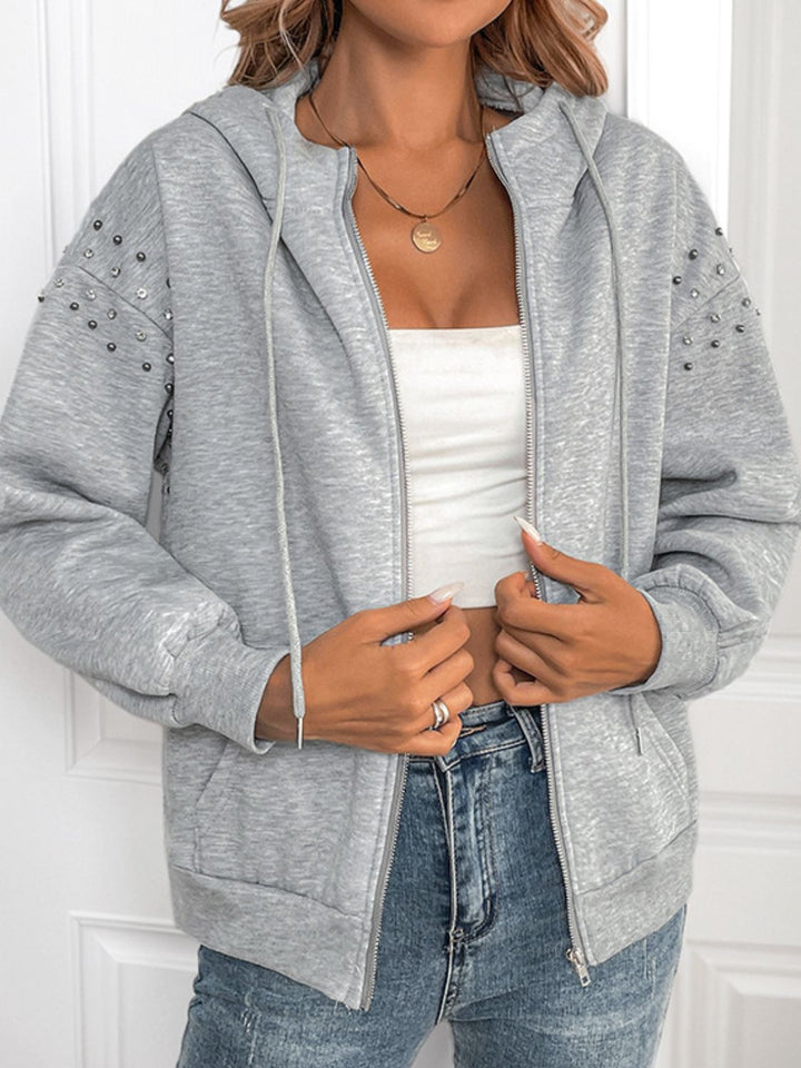 Bailey Rhinestone Zip Up Long Sleeve Hoodie