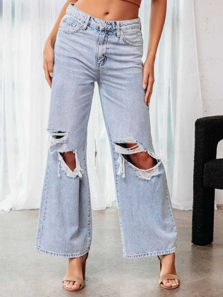 Aria Distressed Wide Leg Jeans