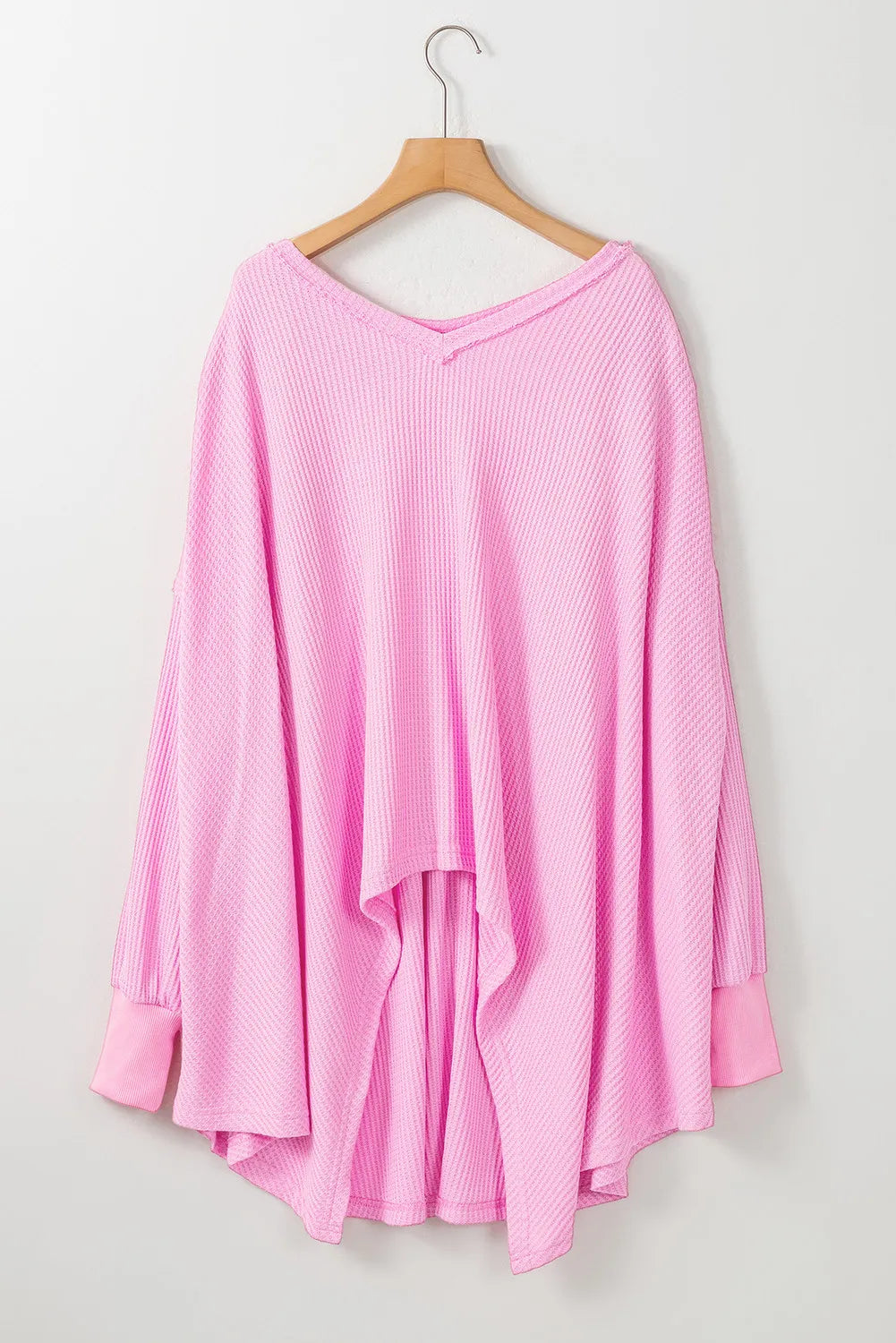 Lyla Waffle-Knit V-Neck Long Sleeve Blouse