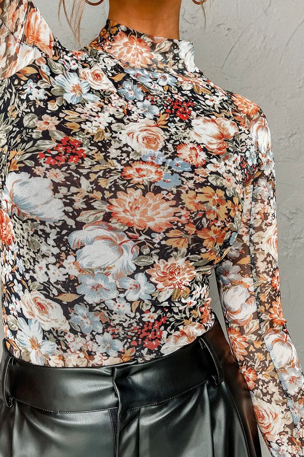 Lily Floral Mock Neck Long Sleeve Top