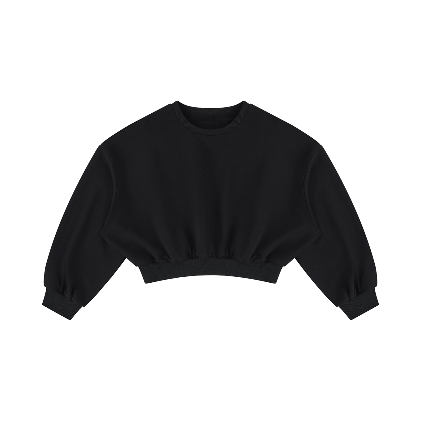 Boxy Cropped Crewneck Sweatshirt - Black