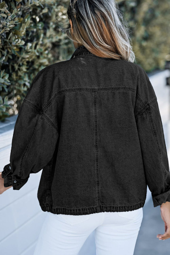 Savannah Drawstring Snap Down Denim Jacket