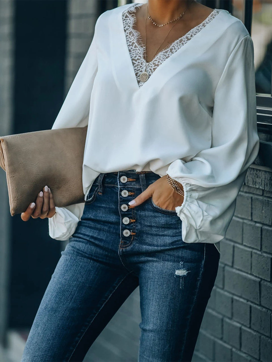 Gemma Lace Detail V-Neck Blouse