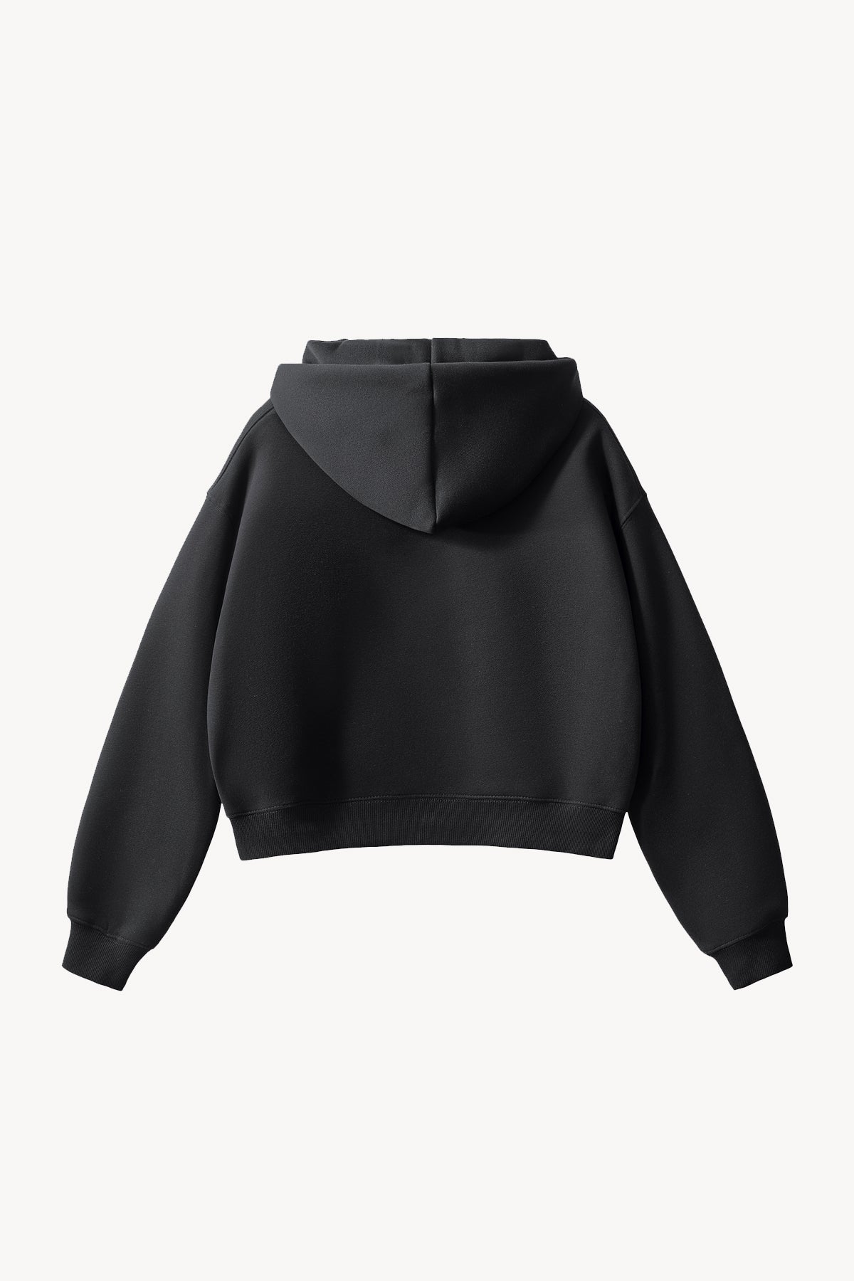 Fleeced Zip-Up Cropped Hoodie - Black