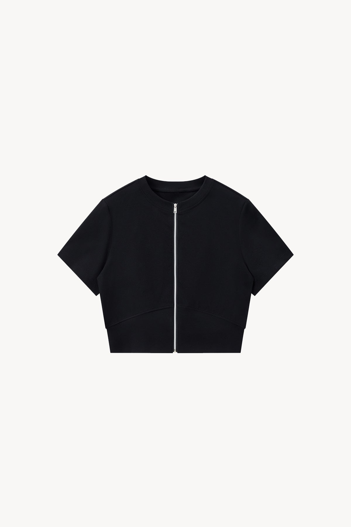 Full-Zip Cropped T-Shirt - Black