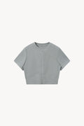 Full-Zip Cropped T-Shirt - Gray