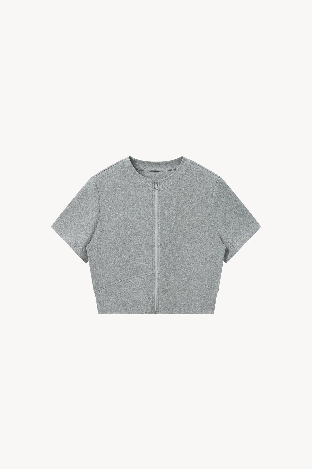 Full-Zip Cropped T-Shirt - Gray