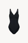 Full-Zip Ruched Bodysuit - Black