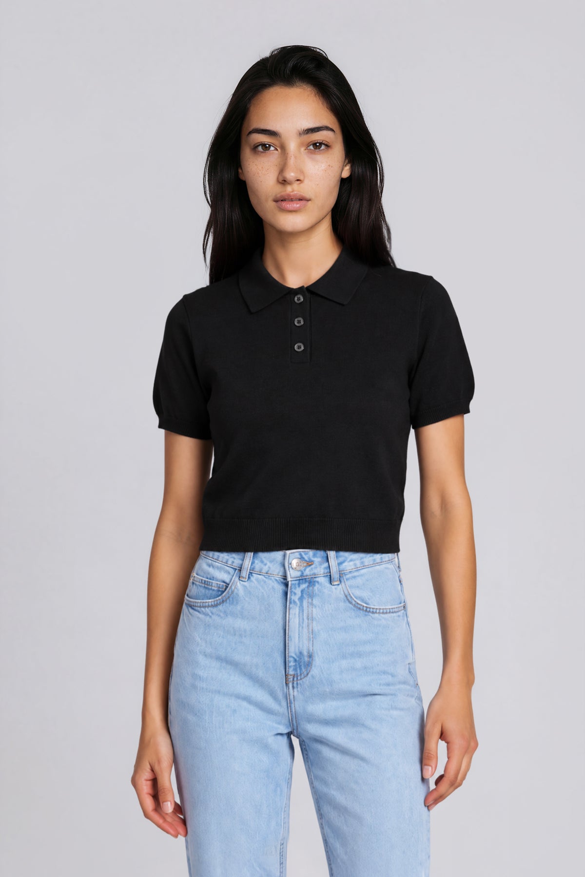 Knit Cotton Polo Shirt - Black