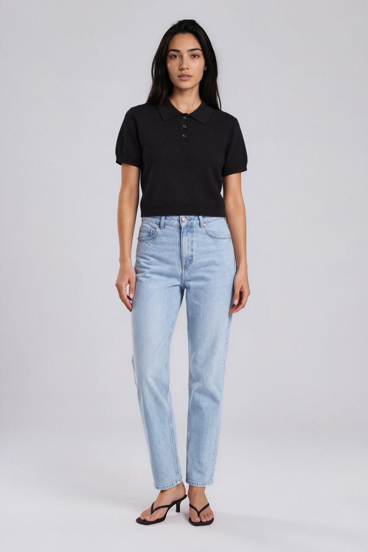 Knit Cotton Polo Shirt - Black