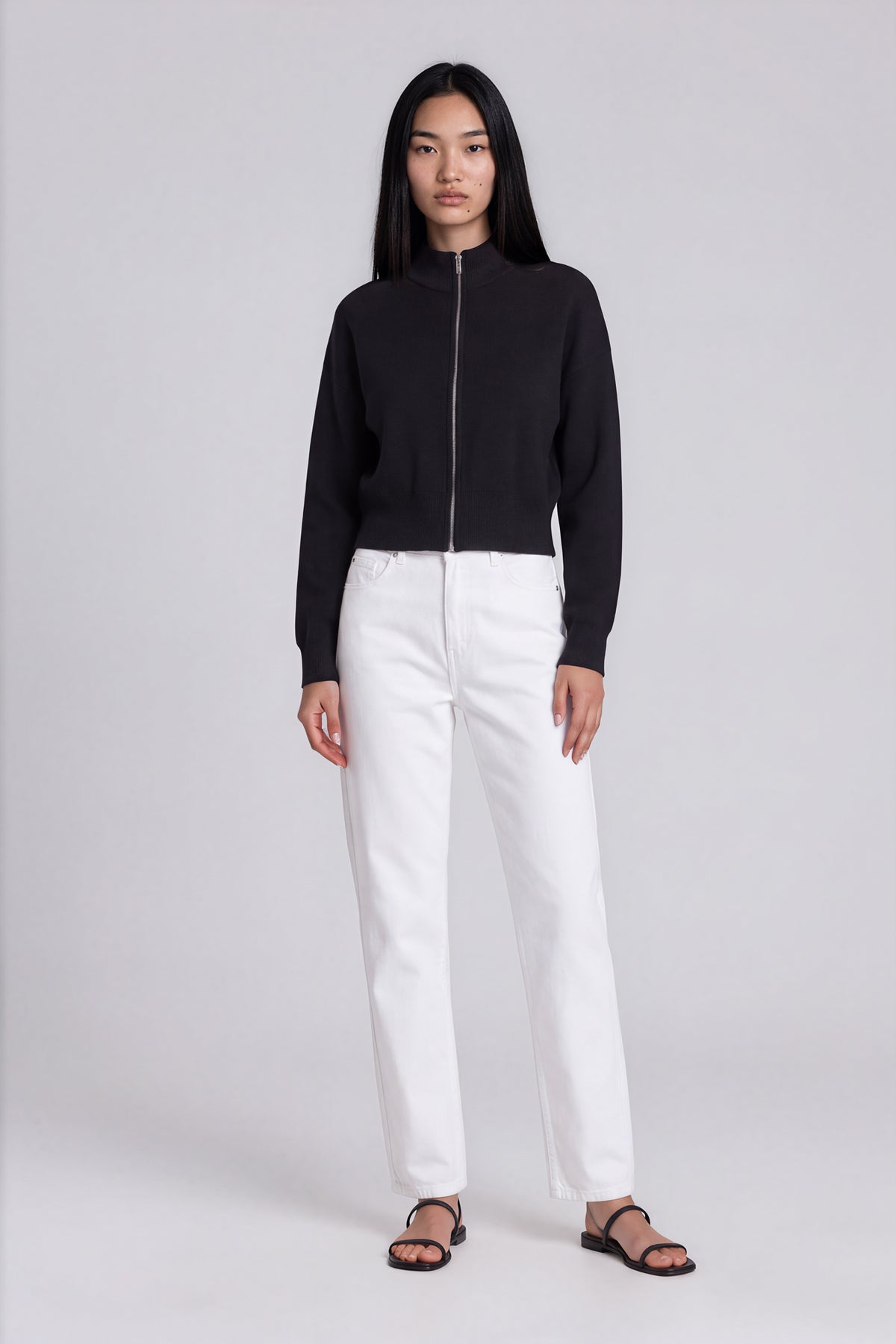 Mock Neck Zip Up Cardigan - Black