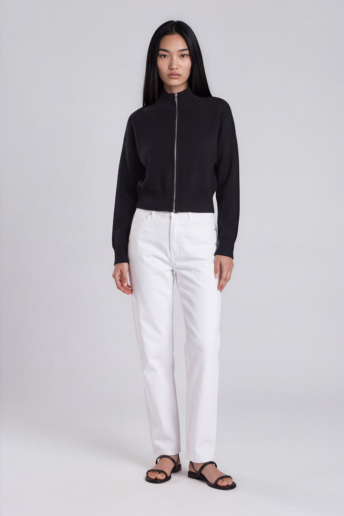 Mock Neck Zip Up Cardigan - Black