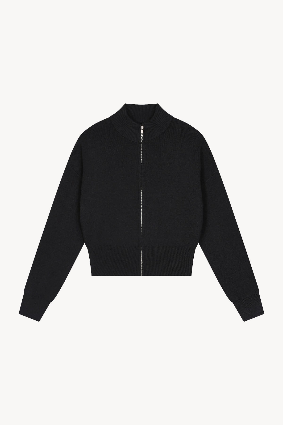 Mock Neck Zip Up Cardigan - Black