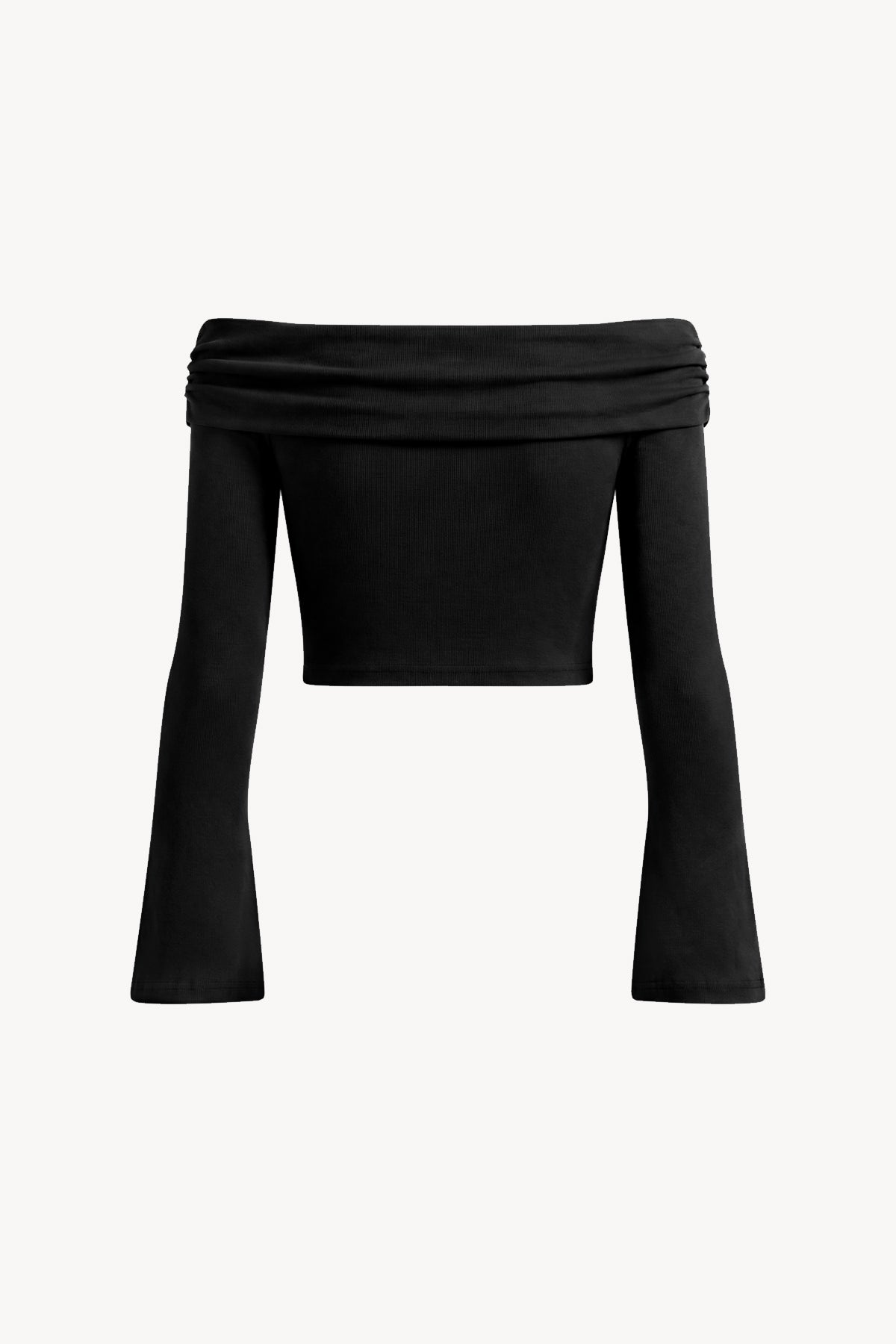 Off-the-Shoulder Bell Sleeve Crop T-Shirt - Black