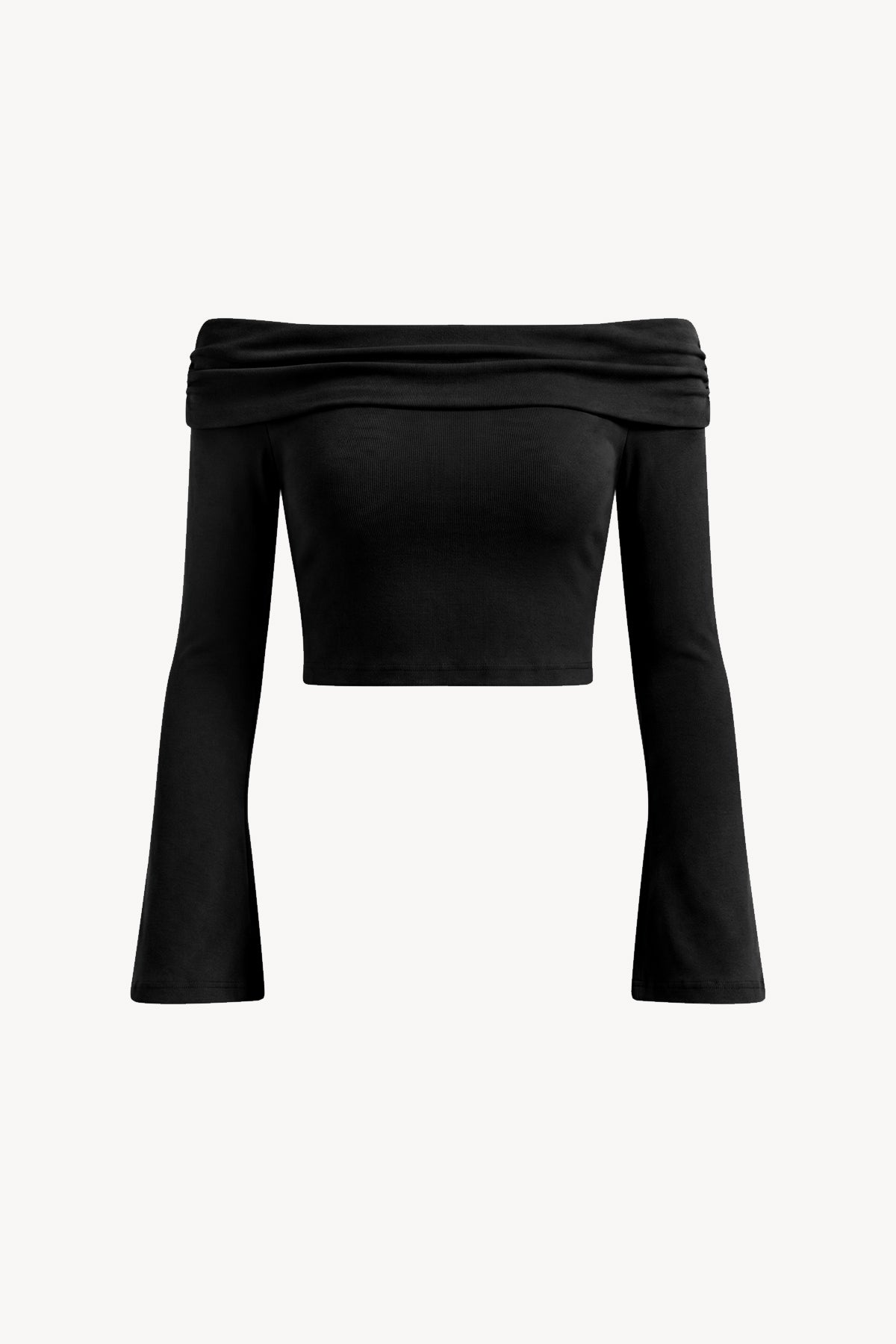 Off-the-Shoulder Bell Sleeve Crop T-Shirt - Black
