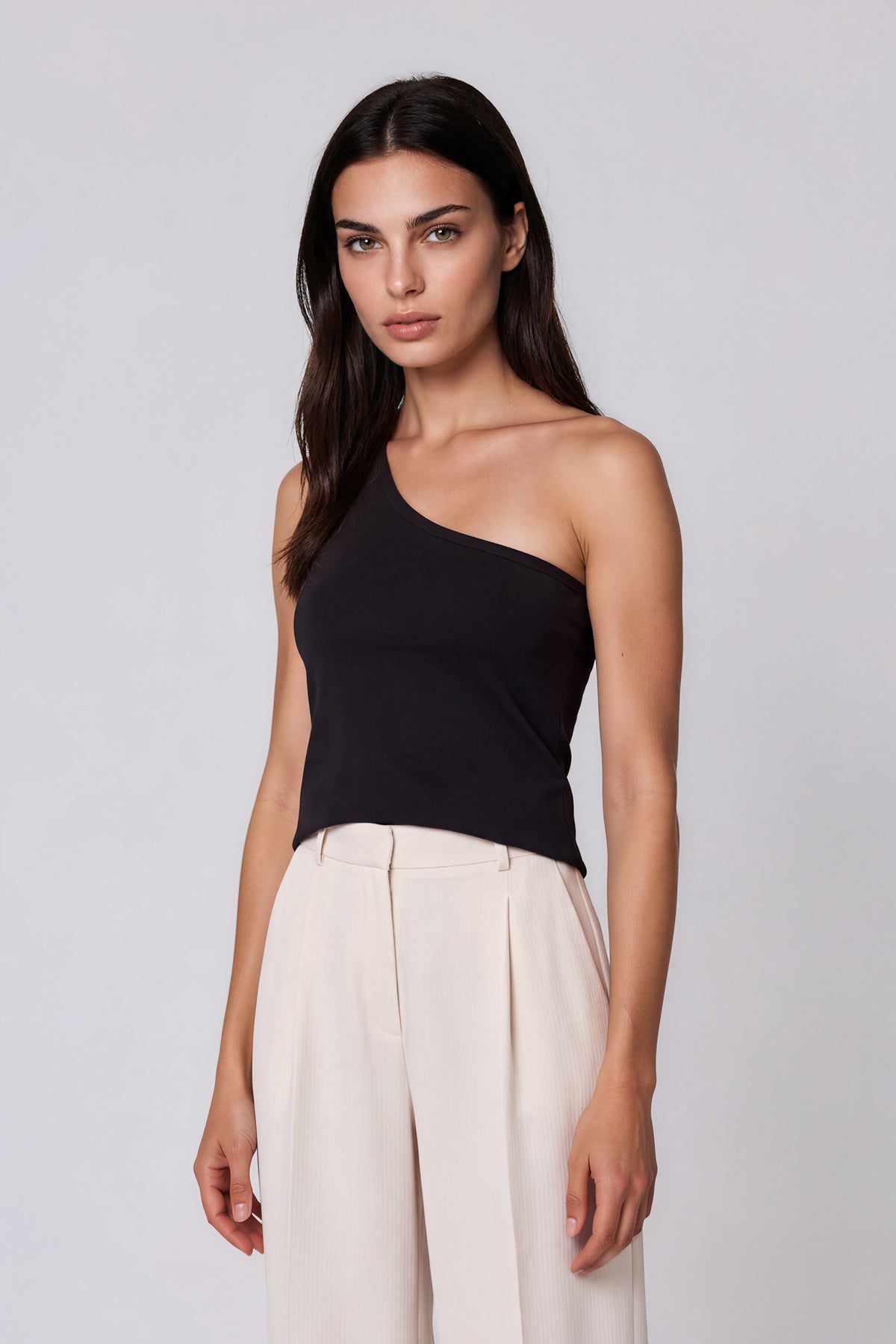One-Shoulder Crop Tank Top - Black