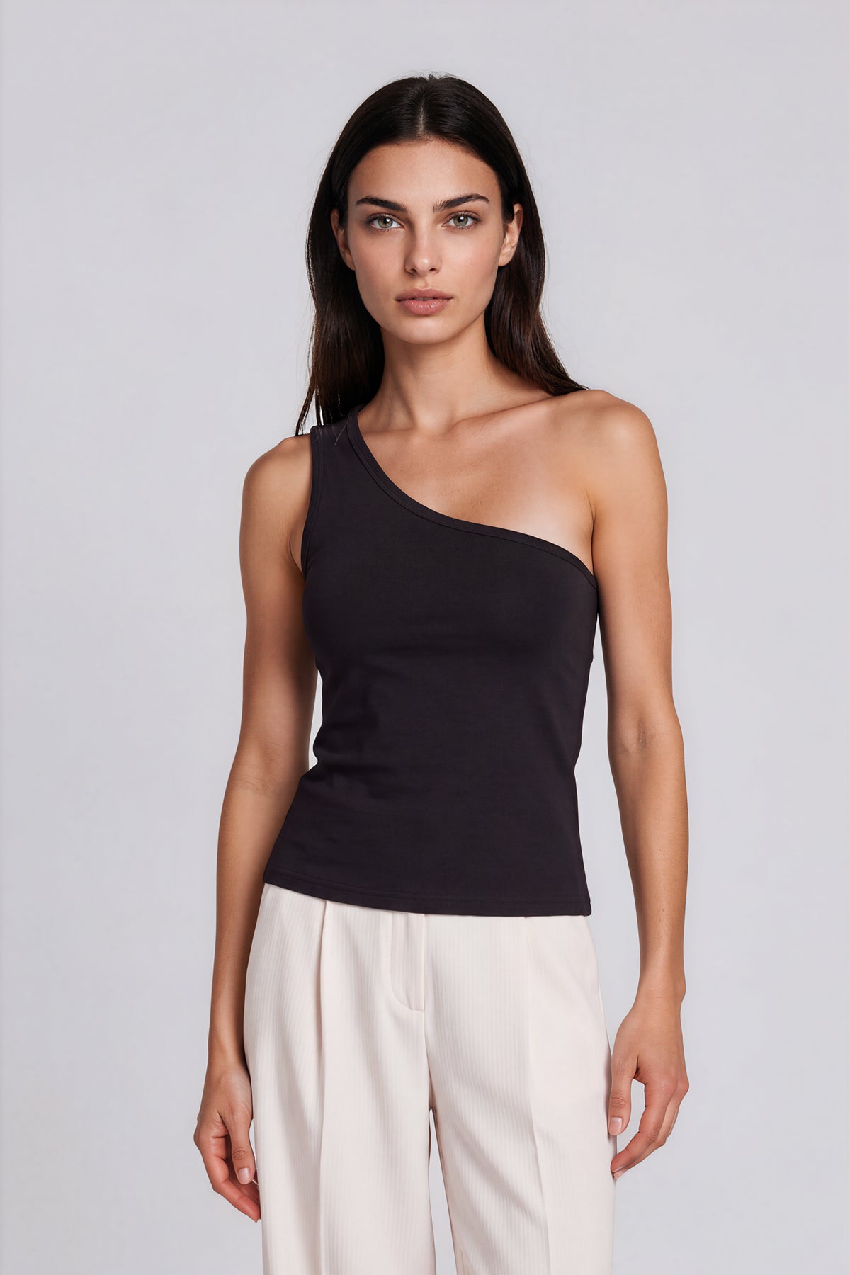 One-Shoulder Crop Tank Top - Black