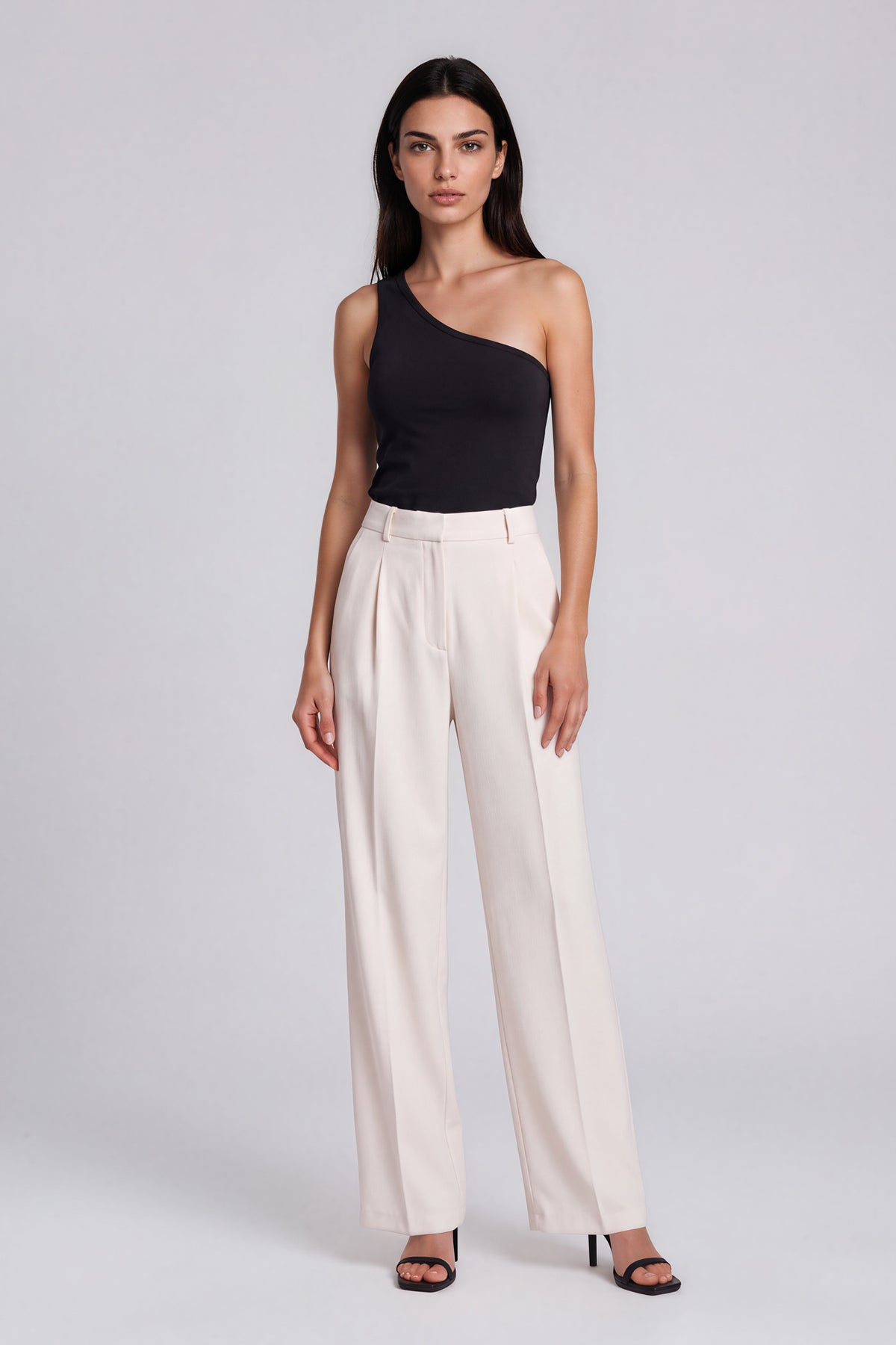 One-Shoulder Crop Tank Top - Black