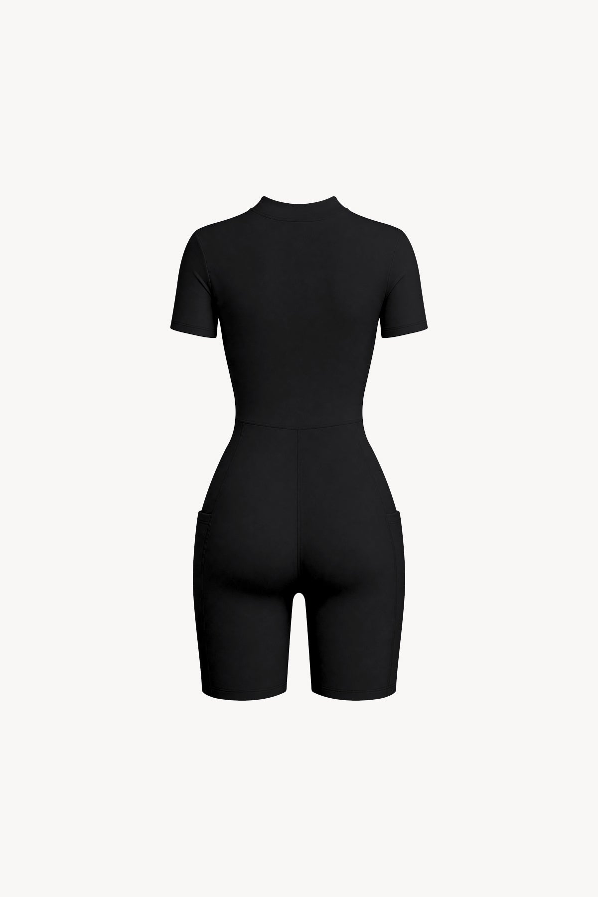 Quarter-Zip Short Sleeve Romper - Black