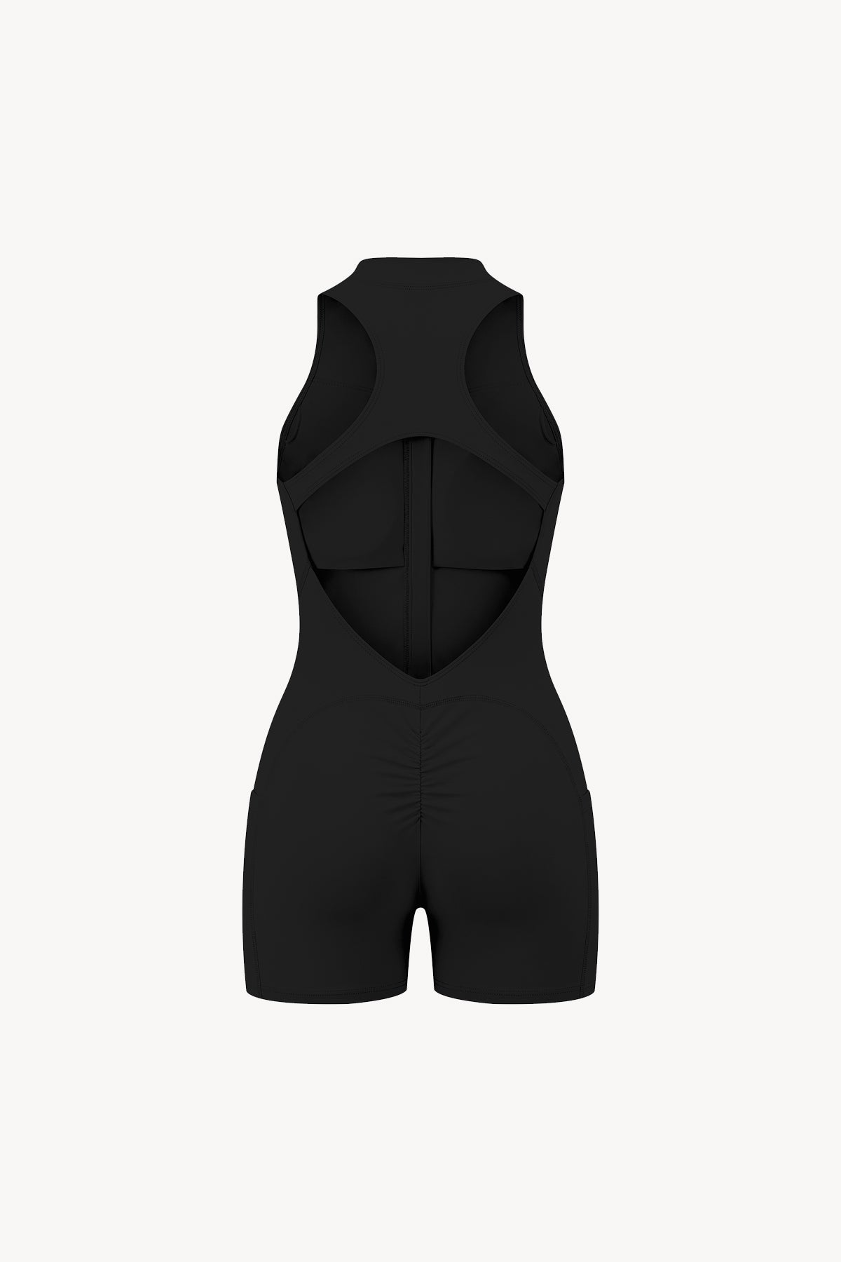 Quarter-Zip Yoga Romper - Black