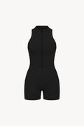 Quarter-Zip Yoga Romper - Black