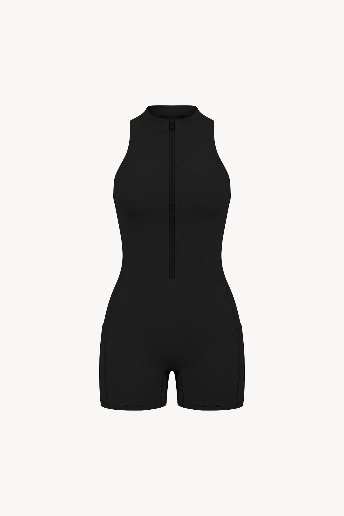 Quarter-Zip Yoga Romper - Black