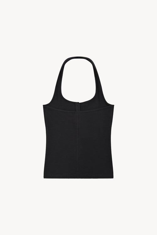 Ribbed Henley Tank Top - Black