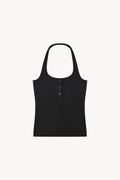 Ribbed Henley Tank Top - Black
