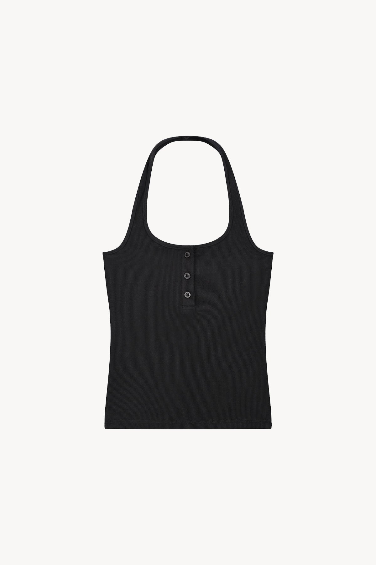 Ribbed Henley Tank Top - Black