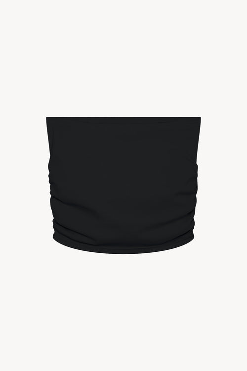 Ruched Cropped Yoga Tube Top - Black
