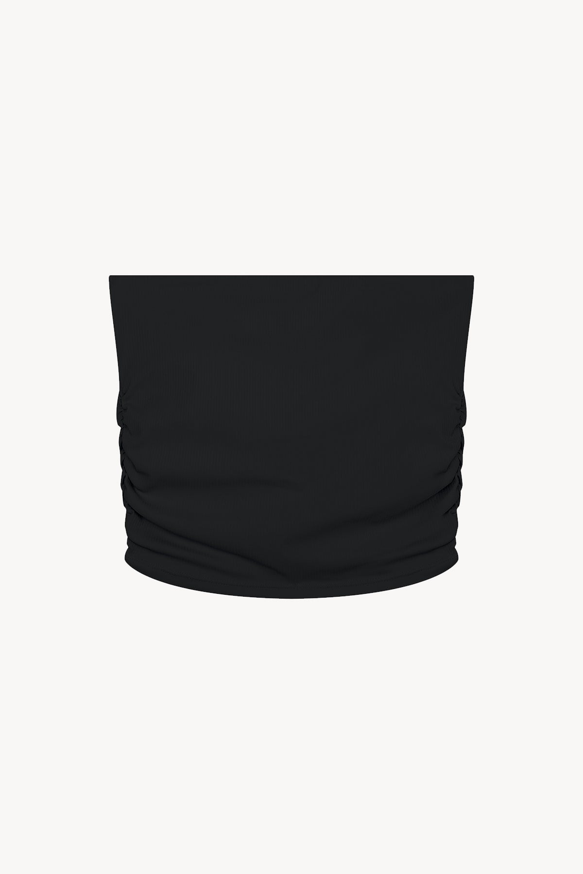 Ruched Cropped Yoga Tube Top - Black