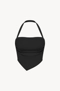 Ruched Halter Neck Yoga Tank Top - Black