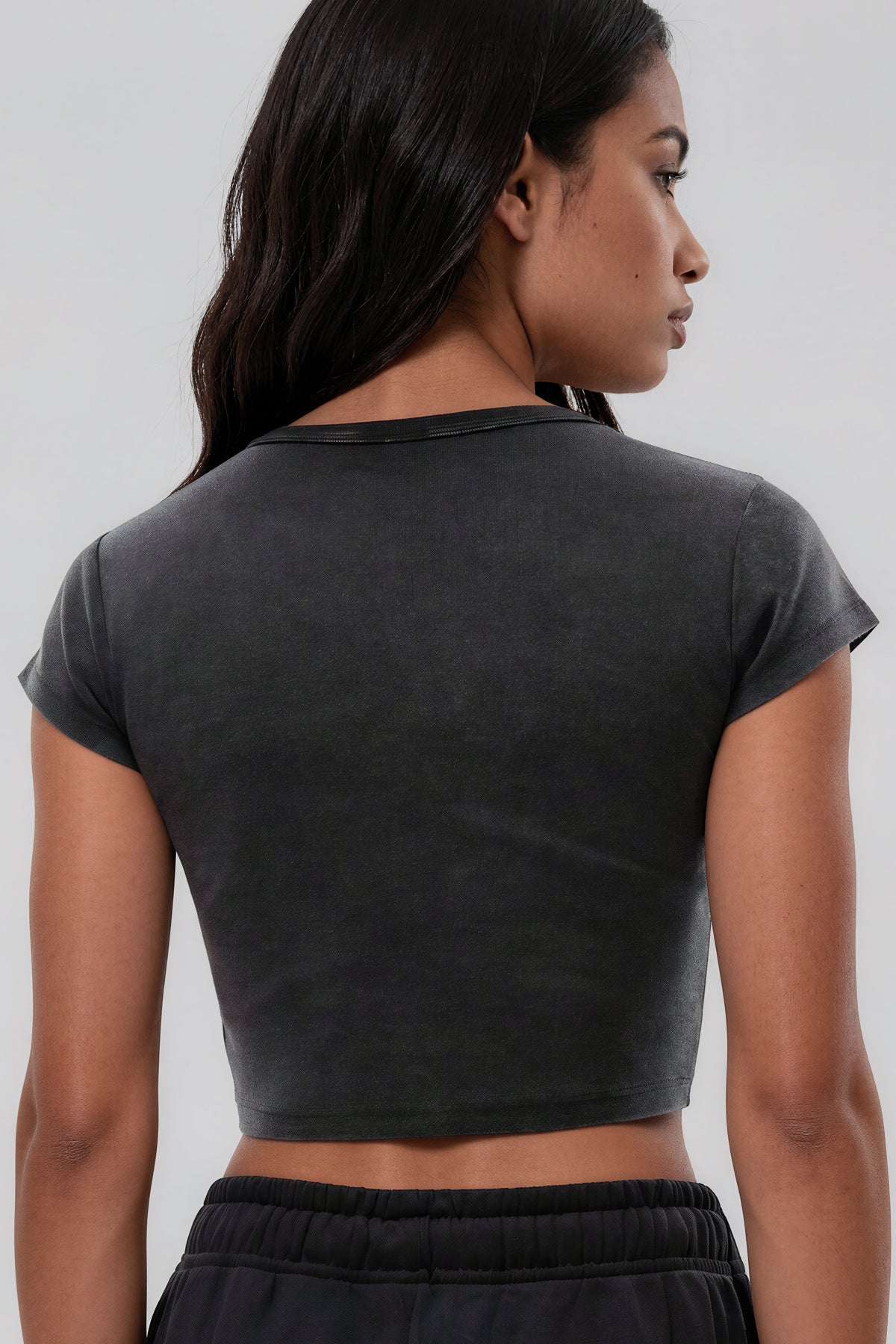 Snow Washed Crop Top - Black