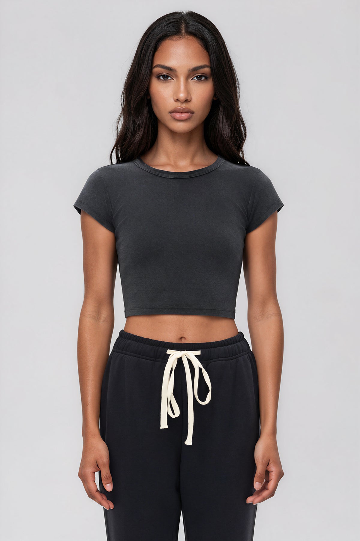 Snow Washed Crop Top - Black