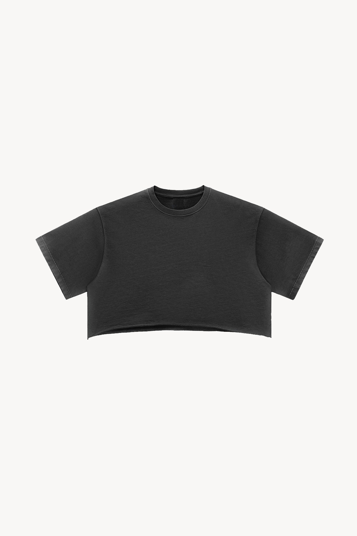 Snow Washed Raw Edge Crop Top - Black