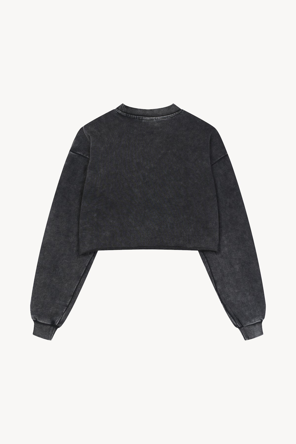 Snow Washed Raw Edge Cropped Sweatshirt - Black