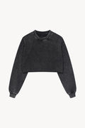 Snow Washed Raw Edge Cropped Sweatshirt - Black