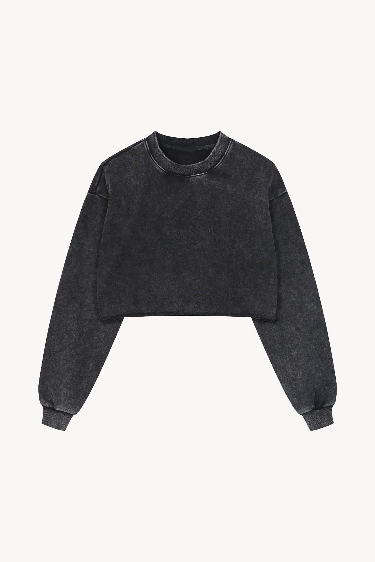 Snow Washed Raw Edge Cropped Sweatshirt - Black