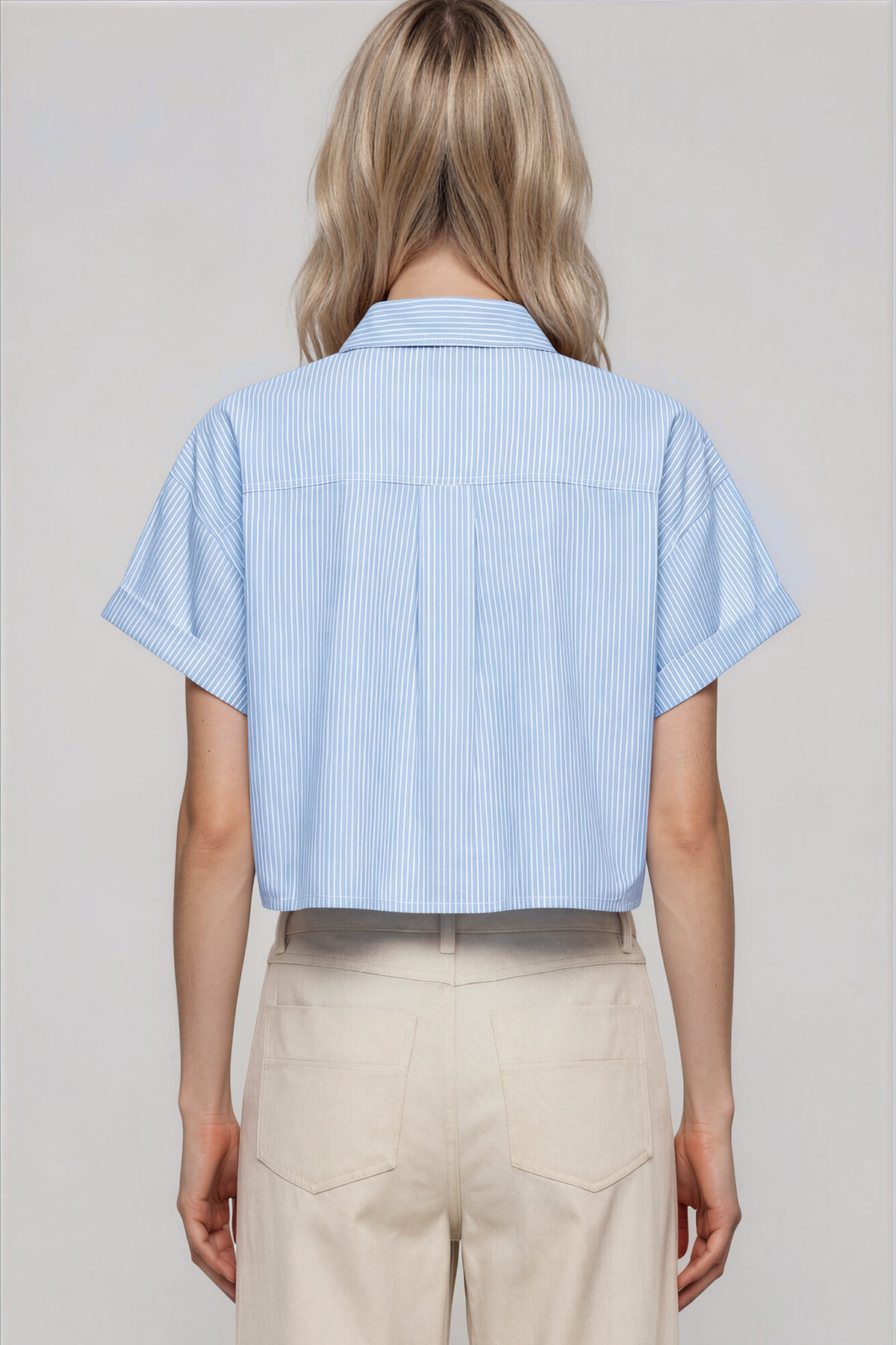 Striped Boxy Cropped Shirt - Blue