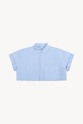 Striped Boxy Cropped Shirt - Blue