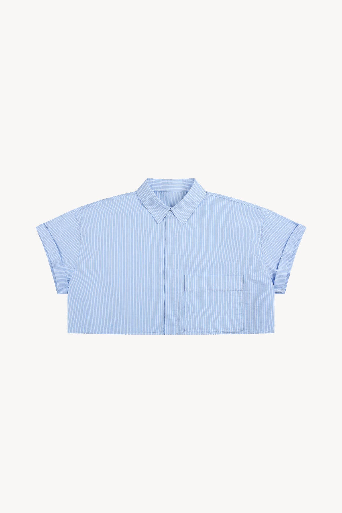 Striped Boxy Cropped Shirt - Blue