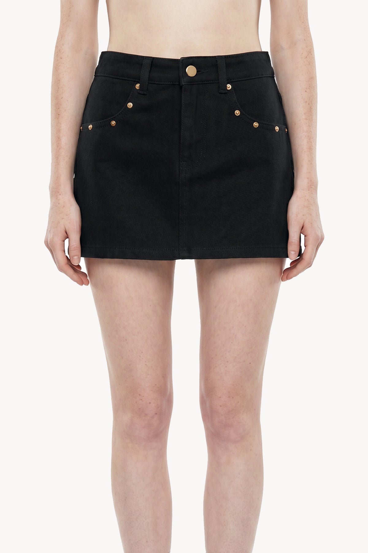 Studded Denim Mini Skirt - Black