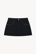 Studded Denim Mini Skirt - Black